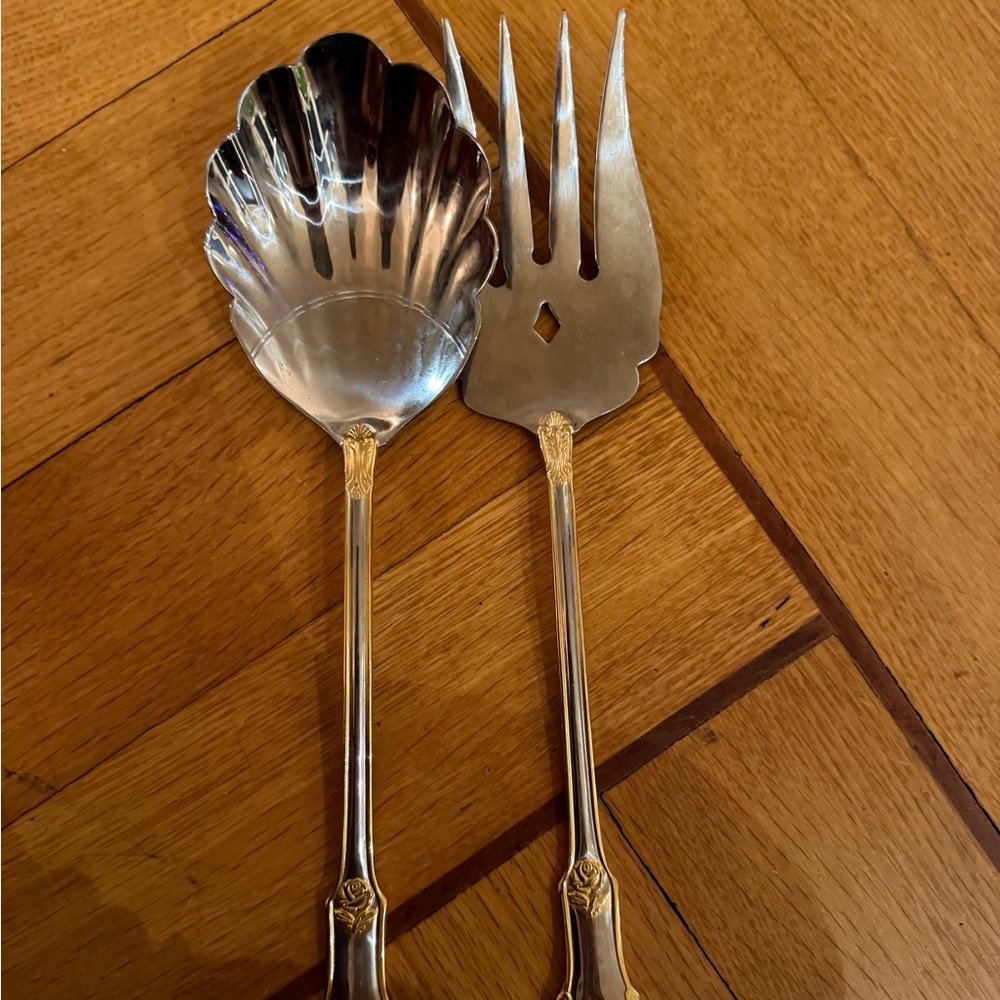 Royal Albert Silver and Gold Shell Serving Utensils